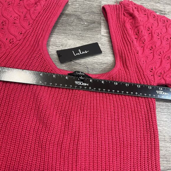 Lulus pink shirt WT505Y Ribbed Crochet Sleeves Scoop Neck shirt NWT small - Picture 3 of 6